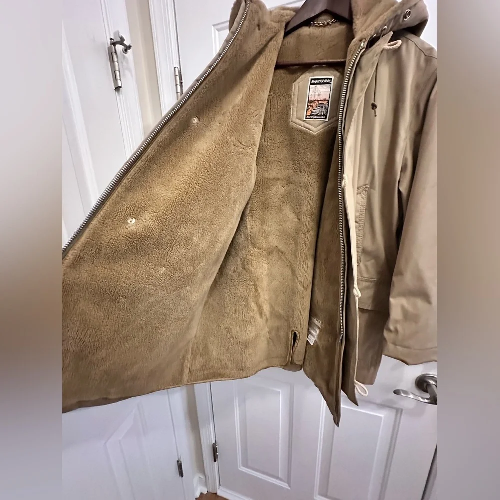 Mighty Mac Coat Jacket Fleece Lined Overcoat with zipped Hood Tan USA Made
